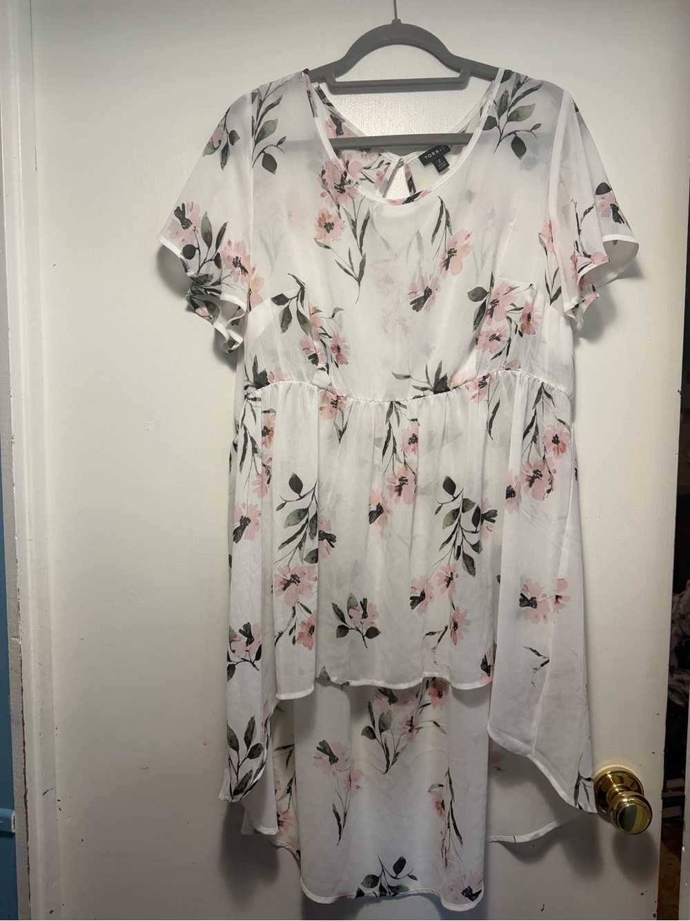 torrid Cute White Floral High-Low Shirt Sheer Tunic - Pink & Green Size 2X